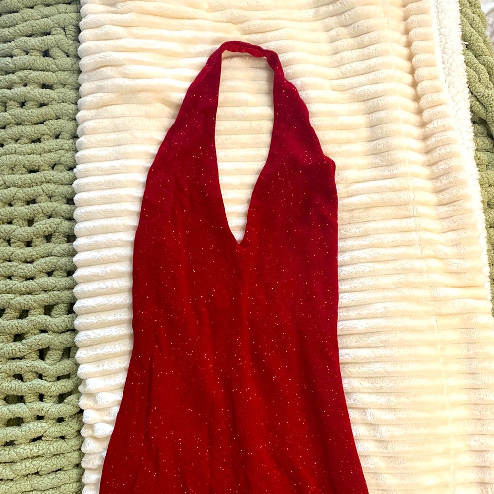 Sparkly red halter dress